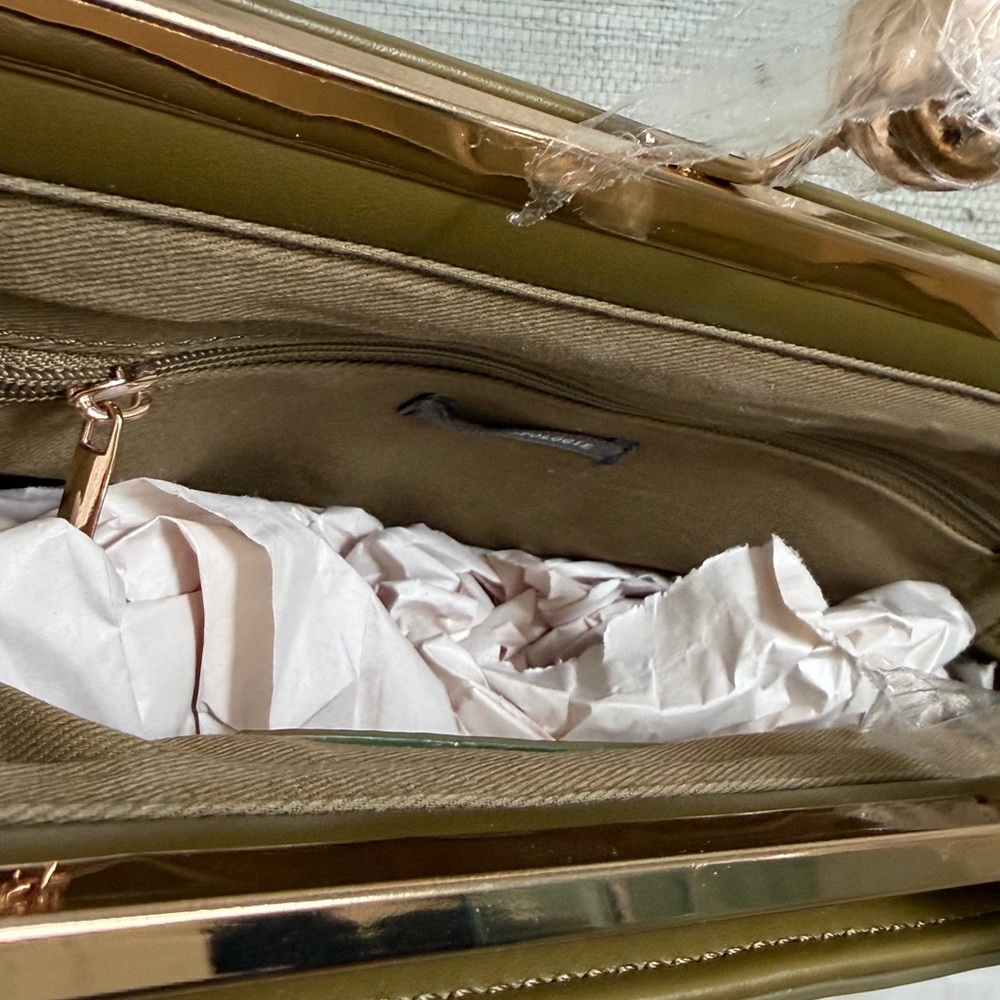 NWT new Anthropologie faux leather east west bag purse moss Green olive + mini - Picture 12 of 16